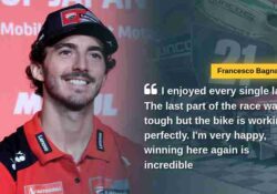 Francesco Bagnaia says I enjoyed every single lap. The last part of the race was tough but the bike is working perfectly. I'm very happy, winning here again is incredible via headtopics.com, tags: sieg italien - CC