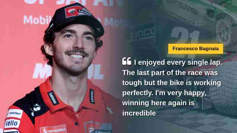 Francesco Bagnaia says I enjoyed every single lap. The last part of the race was tough but the bike is working perfectly. I'm very happy, winning here again is incredible via headtopics.com, tags: sieg italien - CC